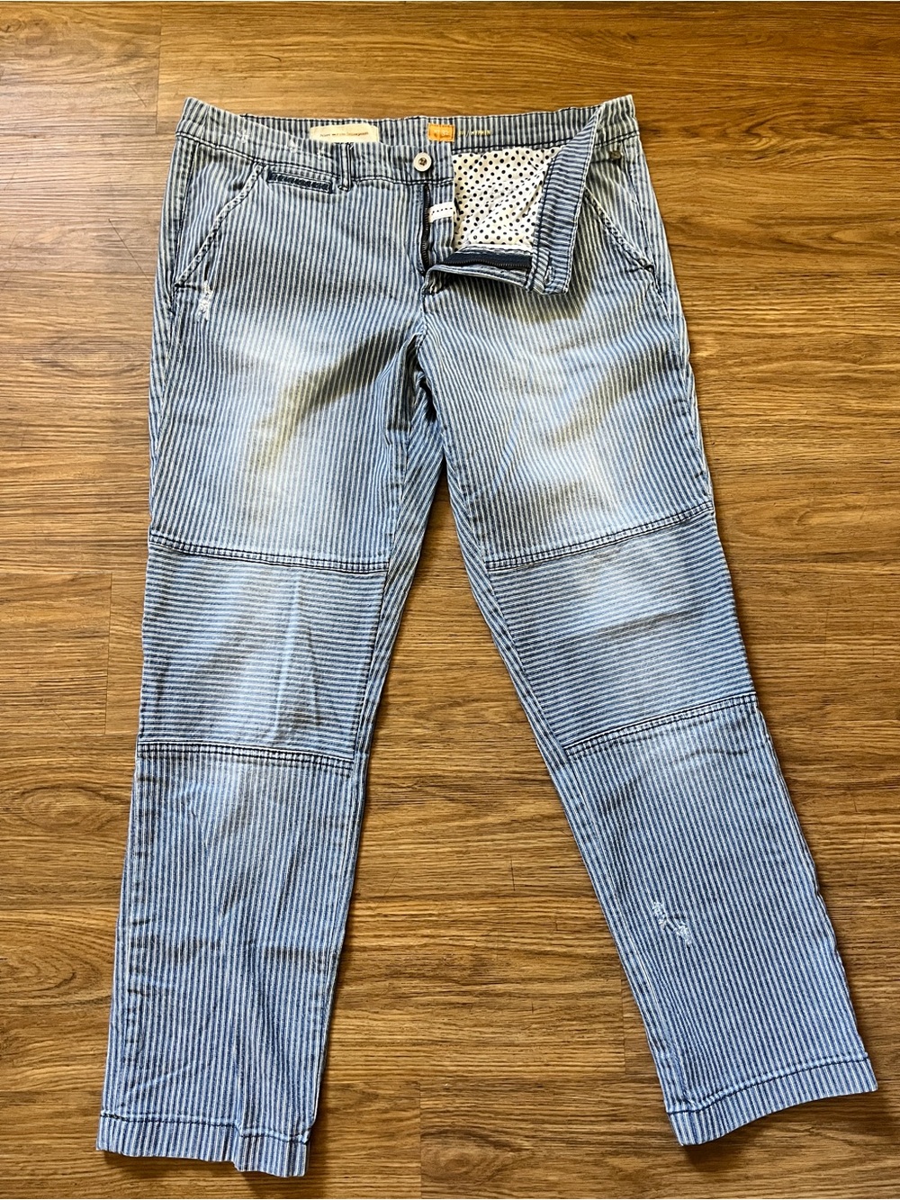 Pilcro Letterpress Women’s Straight Fit Blue Striped Jeans Double Patch Nautical